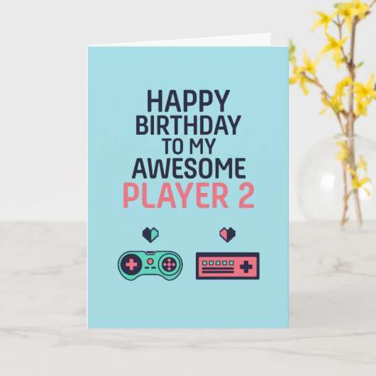 ゲームビデオゲームプレーヤー2ゲーマーおもしろい誕生日 カード (黄色い花)