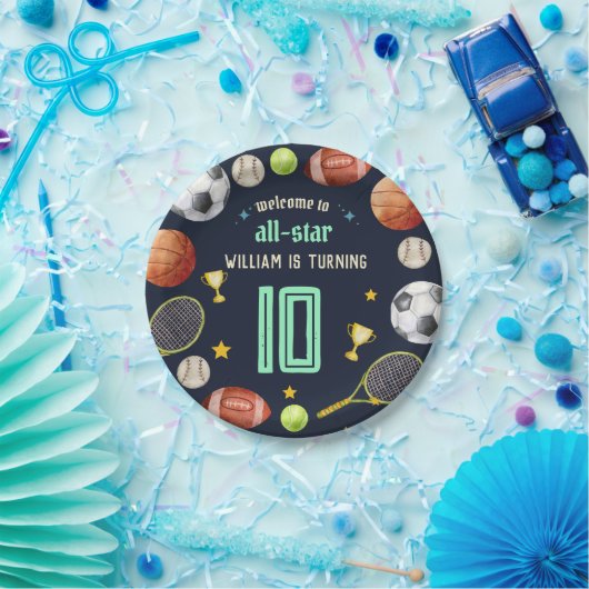 ゲームブルーキッズボーイズスポーツ10誕生日 ペーパープレート (パーティー)