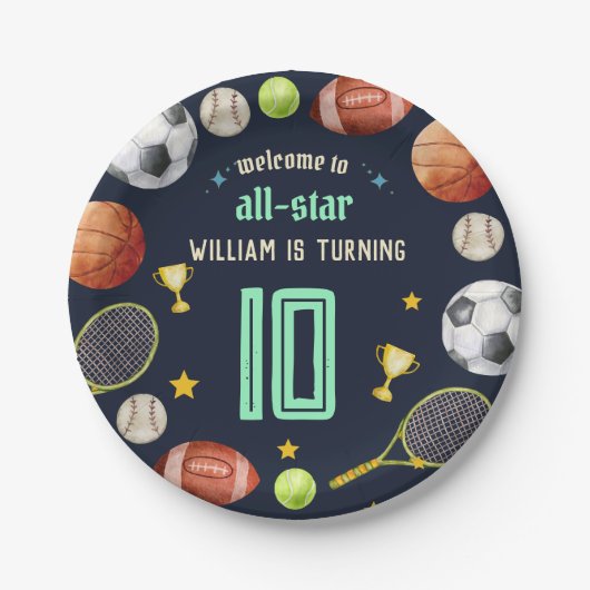 ゲームブルーキッズボーイズスポーツ10誕生日 ペーパープレート (正面)