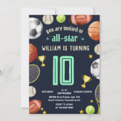 ゲームブルーキッズボーイズスポーツ10誕生日 招待状 (正面)