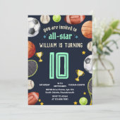 ゲームブルーキッズボーイズスポーツ10誕生日 招待状 (スタンド正面)