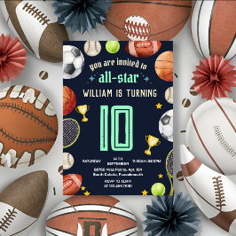 ゲームブルーキッズボーイズスポーツ10誕生日 招待状