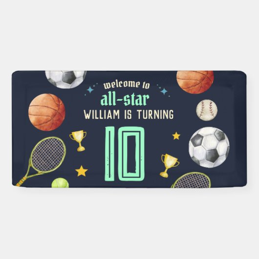 ゲームブルーキッズボーイズスポーツ10誕生日 横断幕 (横)