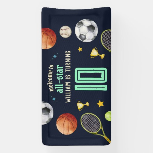 ゲームブルーキッズボーイズスポーツ10誕生日 横断幕 (縦)