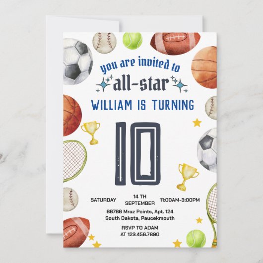 ゲームブルーキッズボーイズスポーツ9th誕生日招待 招待状 (正面)