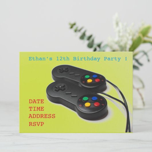 ゲームボーイのゲーマーの誕生日パーティー 招待状 (スタンド正面)