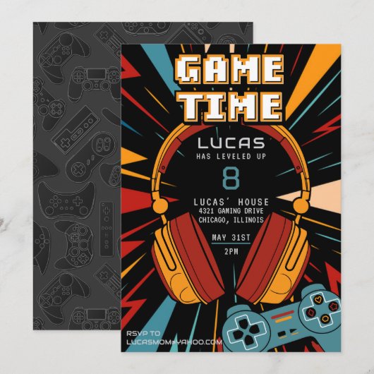 ゲームモダンおもしろい誕生日招待状 シーズンカード (正面/裏面)