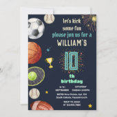 ゲームモダンブルーキッズボーイズスポーツ10誕生日 招待状 (正面)
