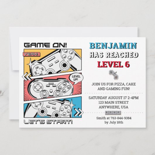 ゲームレベルアップゲーマー誕生日パーティーの招待 招待状 (正面)