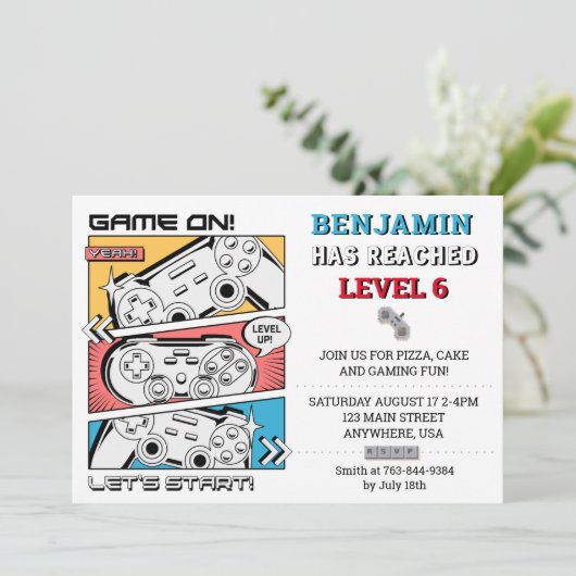 ゲームレベルアップゲーマー誕生日パーティーの招待 招待状 (スタンド正面)