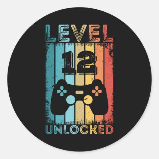 ゲームレベル12ロック解除された12誕生日ギフトゲーマー ラウンドシール (正面)