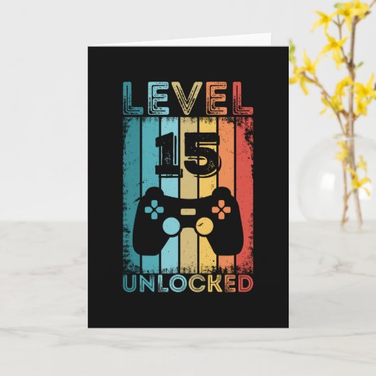 ゲームレベル15ロック解除15番目の誕生日ギフトゲーマー カード (黄色い花)
