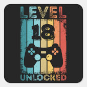 ゲームレベル18ロック解除された18誕生日ギフトゲーマー スクエアシール (正面)