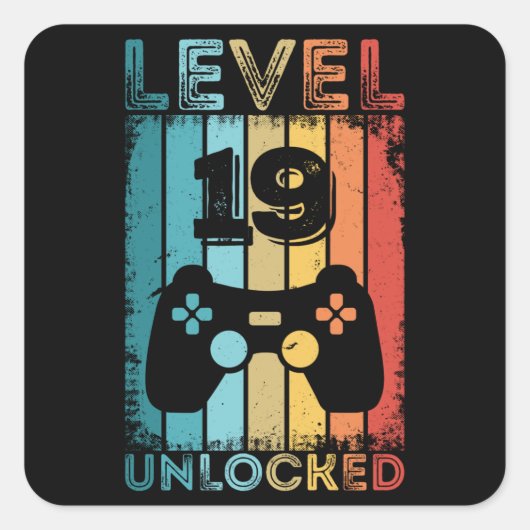 ゲームレベル19ロック解除された19誕生日ギフトゲーマー スクエアシール (正面)