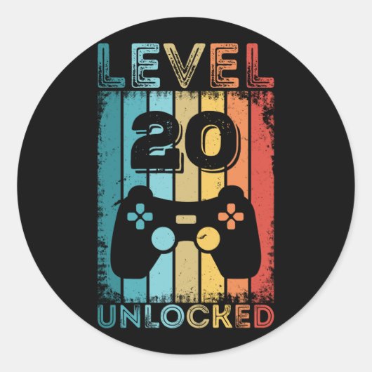 ゲームレベル20ロック解除済み20誕生日ギフトゲーマー ラウンドシール (正面)