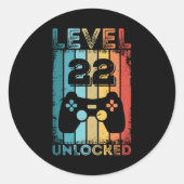 ゲームレベル22ロック解除済み22誕生日ギフトゲーマー ラウンドシール (正面)