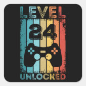 ゲームレベル24ロック解除済み24誕生日ギフトゲーマー スクエアシール (正面)