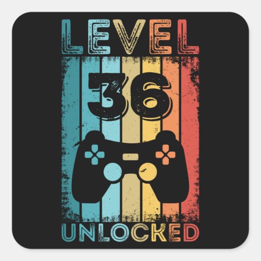 ゲームレベル36ロック解除36誕生日ギフトゲーマー スクエアシール (正面)