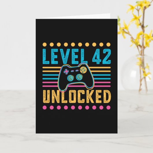 ゲームレベル42ロック解除42番目の誕生日ゲーマーギフト カード (黄色い花)