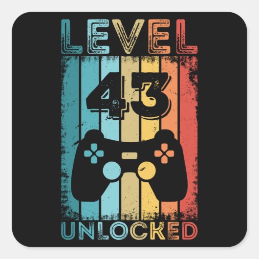 ゲームレベル43ロック解除済み43誕生日ギフトゲーマー スクエアシール (正面)