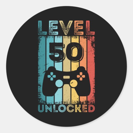 ゲームレベル50ロック解除50番目の誕生日ギフトゲーマー ラウンドシール (正面)