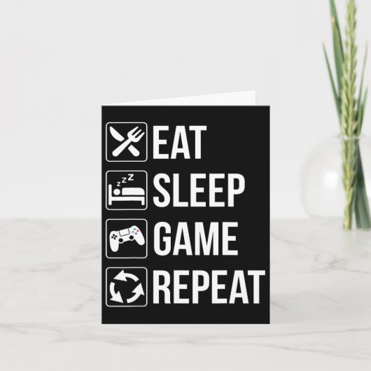 ゲーム大好きのためのおもしろいルーチン：食べる、寝る、ゲーム、繰り返す カード (正面)