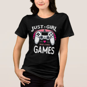 ゲーム大好き女子 ピンクのサンセットコントローラー トライブレンドTシャツ