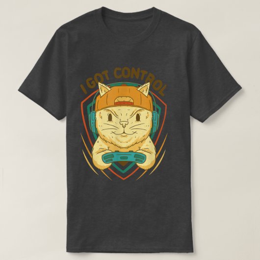 ゲーム得のマおもしろいスター猫をコントロール Tシャツ (デザイン正面)
