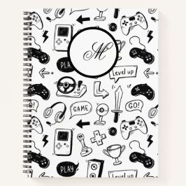ゲーム手描きドードルシームレスパターン ノートブック
