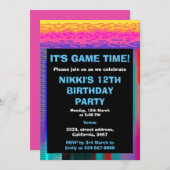ゲーム時間キッズピクセレーションゲーム誕生日 招待状 (正面/裏面)