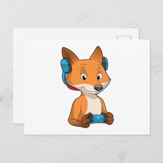 ゲーム機を操作するキツネ ポストカード (正面/裏面)