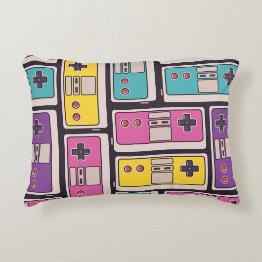 ゲーム用ジョイスティックのシームレスなパターン。病カラフル気 アクセントクッション (正面)