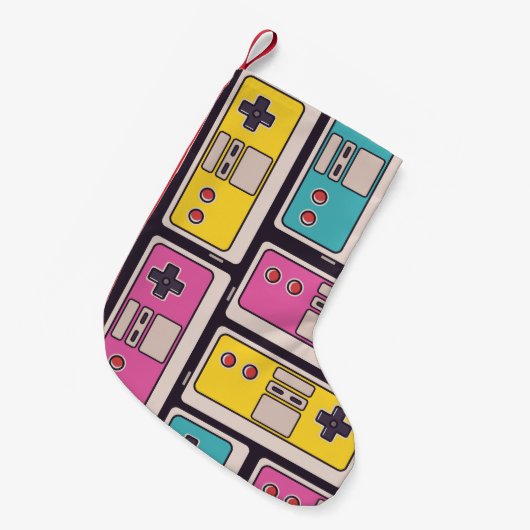 ゲーム用ジョイスティックのシームレスなパターン。病カラフル気 スモールクリスマスストッキング (正面 (吊り時))
