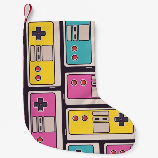 ゲーム用ジョイスティックのシームレスなパターン。病カラフル気 スモールクリスマスストッキング (正面)