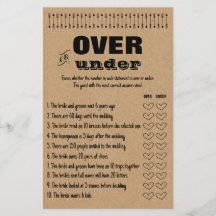 ゲーム素朴カードの上または下のブライダルシャワーゲーム