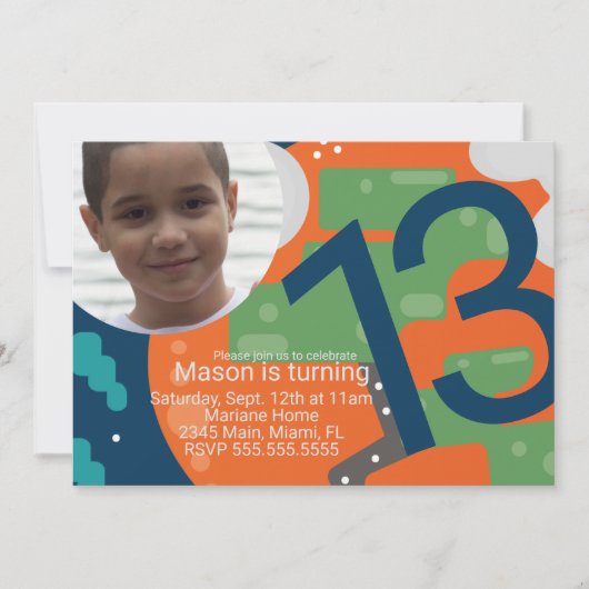 ゲーム誕生日パーティピクセルゲーマーフォト 招待状 (正面)