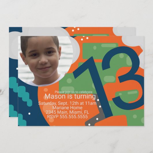 ゲーム誕生日パーティピクセルゲーマーフォト 招待状 (正面/裏面)