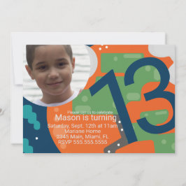 ゲーム誕生日パーティピクセルゲーマーフォト 招待状