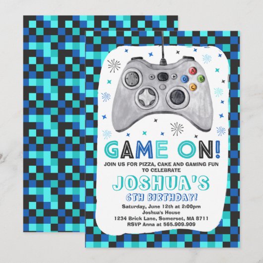 ゲーム誕生日招待状ビデオゲーム誕生日 招待状 (正面/裏面)