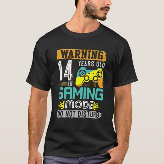 ゲーム警告モードで14歳14誕生日 Tシャツ (正面)
