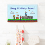ゲーム開始！ ピクセルブロックゲーム誕生日 横断幕 (インサイチュ)