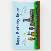 ゲーム開始！ ピクセルブロックゲーム誕生日 横断幕 (縦)