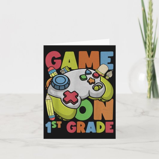 ゲーム開始!小学校1年生のバックトゥスクールTシャツ カード (正面)