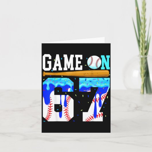 ゲーム開始 67 野球スタイルのドリップ 六七 ミーム 6 7 誕生日 カード (正面)