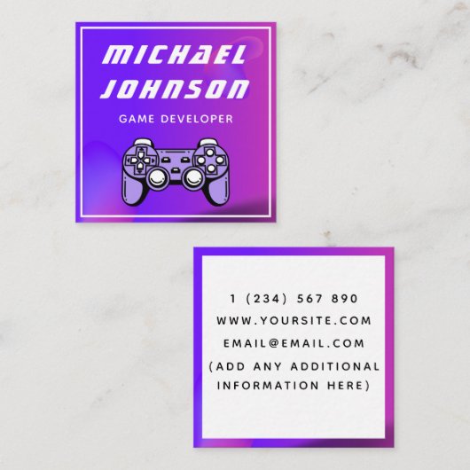 ゲーム開発者ゲーマーテスター未来的なゲーミングピンク スクエア名刺 (正面/裏面)