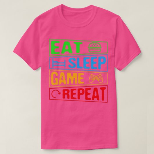 ゲーム食べスリープゲームの繰り返しギフトマルチプレイヤービデオ Tシャツ (デザイン正面)