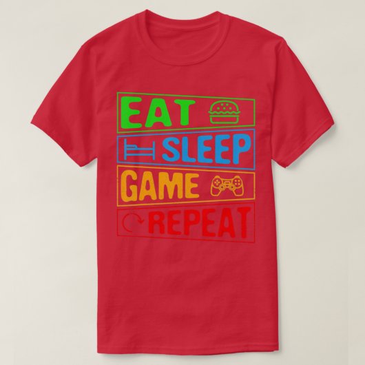 ゲーム食べスリープゲームの繰り返しギフトマルチプレイヤービデオ Tシャツ (デザイン正面)