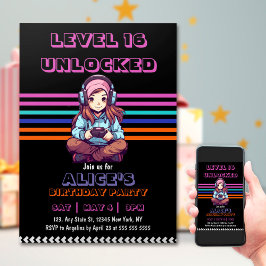 ゲーム10代のゲーマーガールガールビデオゲームプレーヤー誕生日 招待状