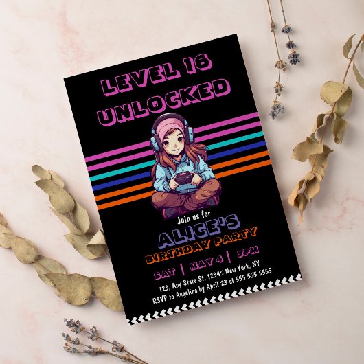 ゲーム10代のゲーマーガールガールビデオゲームプレーヤー誕生日 招待状
