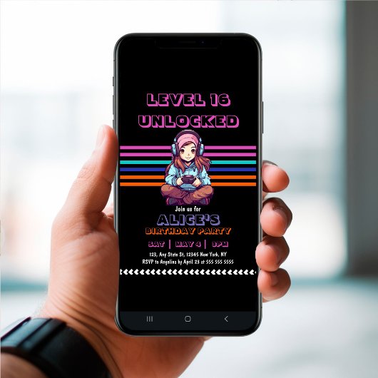 ゲーム10代のゲーマーガールガールビデオゲームプレーヤー誕生日 招待状